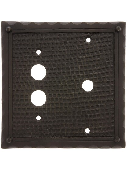 Bungalow Push Button/Rotary Dimmer Combination Switch Plate In Solid Cast Brass in Oil-Rubbed Bronze.